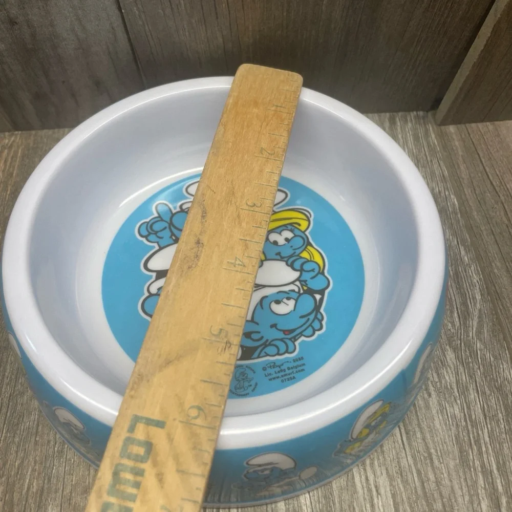 Nostalgic The Smurfs Pet Bowl Food Water Dish Blue Plastic 6” W 2” H Cat Dog